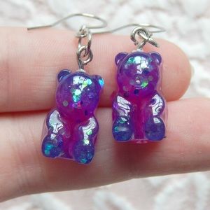 Pink Galaxy Kawaii Resin Gummy Bear Earrings